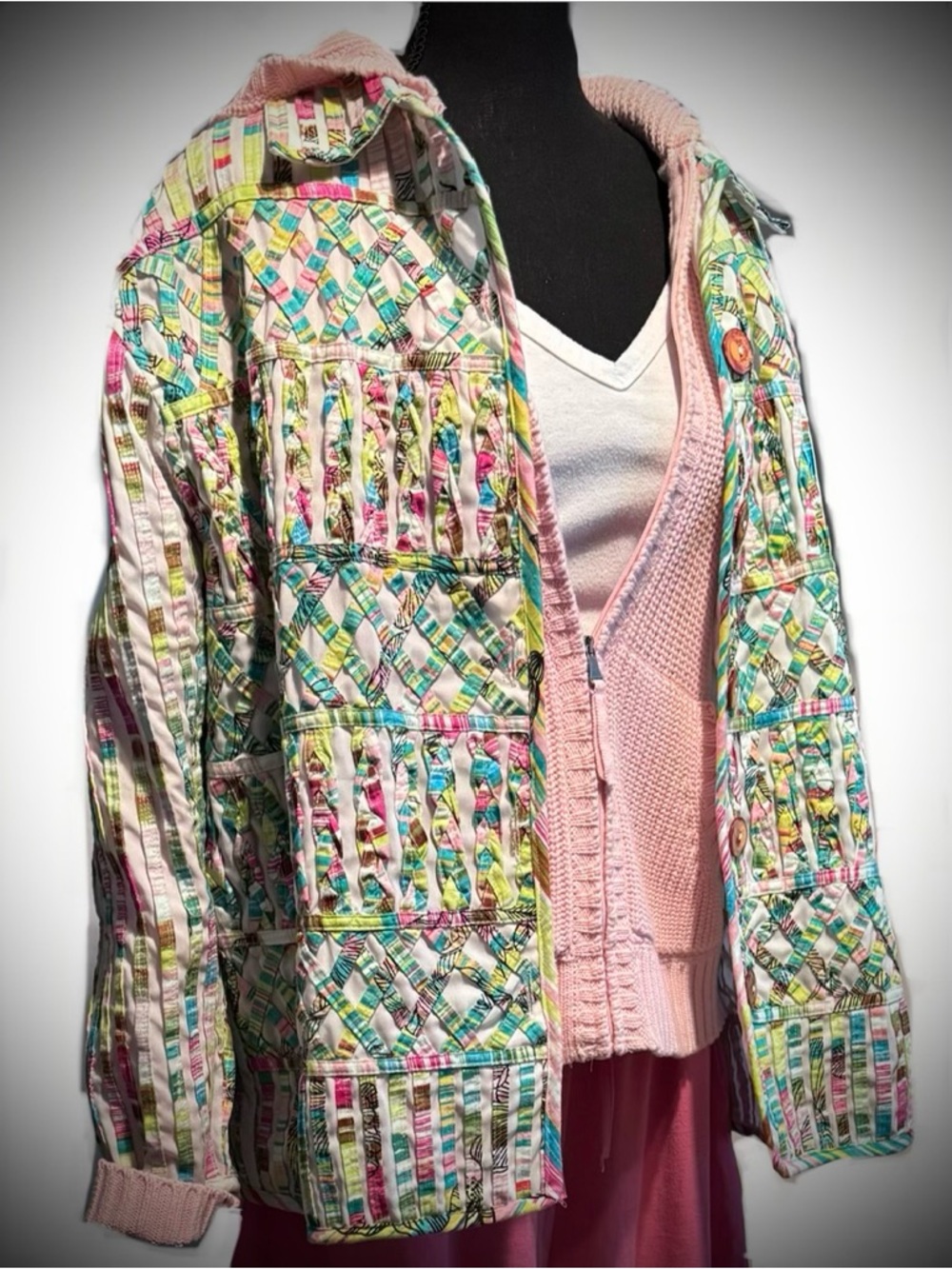Art-to-Wear Vintage Boho Quilted Jacket Size 2X Textured Cottagecore Blazer